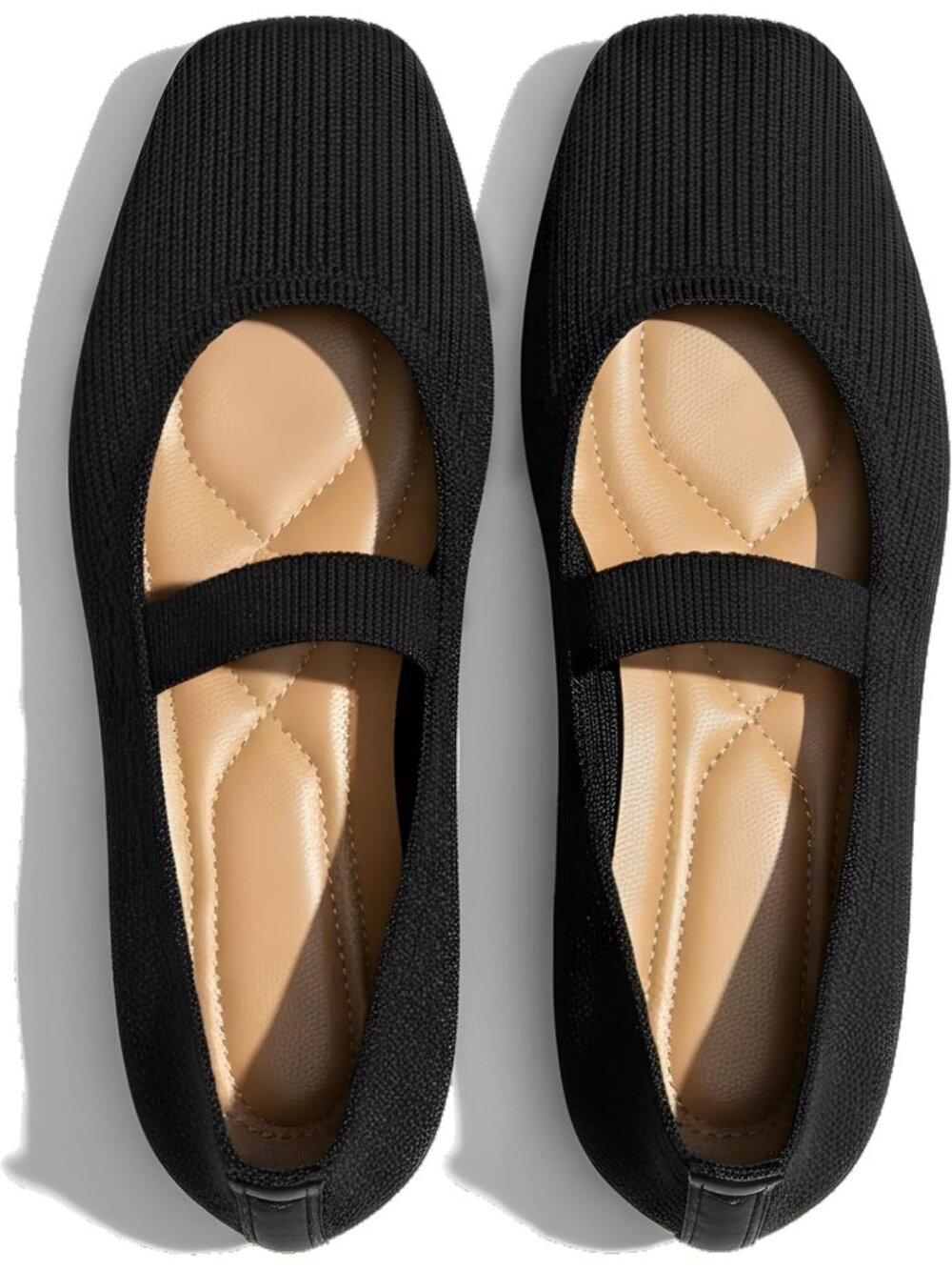 Women's Black Mesh Comfortable Elastic Strap Casual Square Toe Ballet Flat Shoes